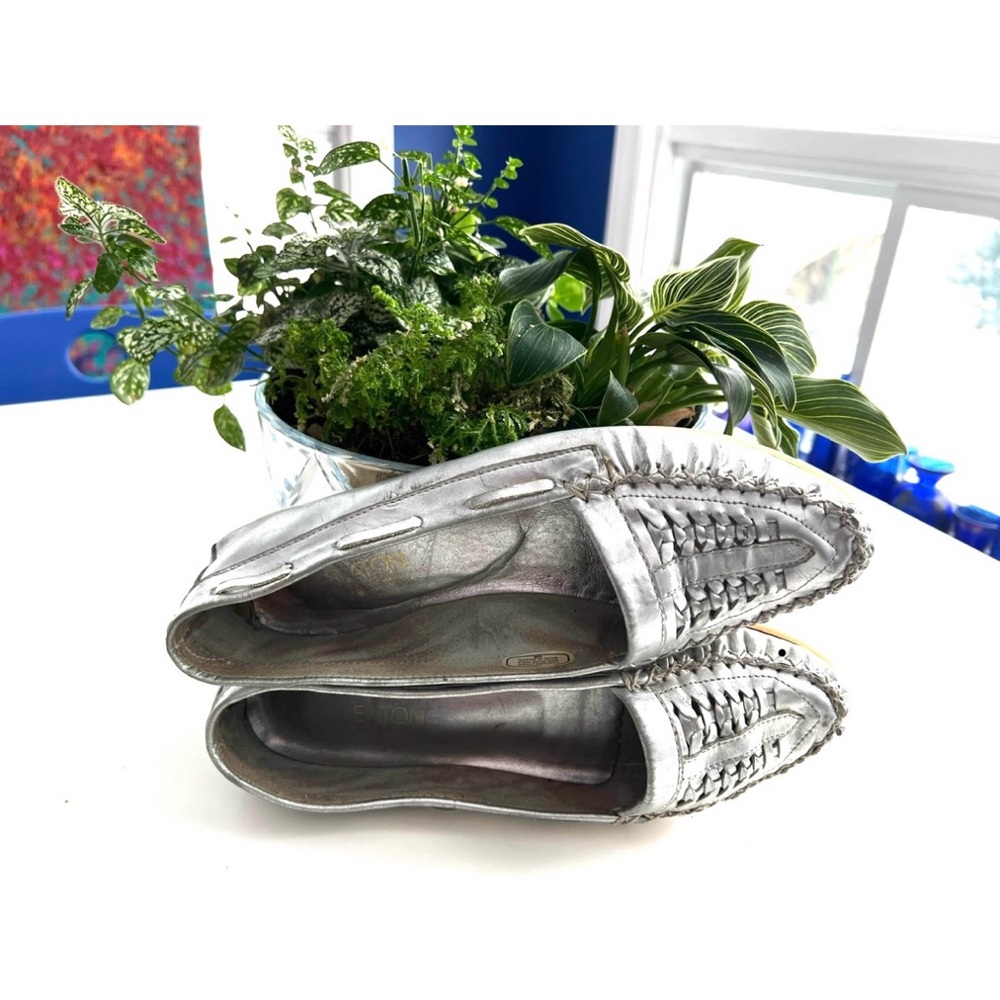 Silver leather loafers with cushioned inner bed- comfy elegance